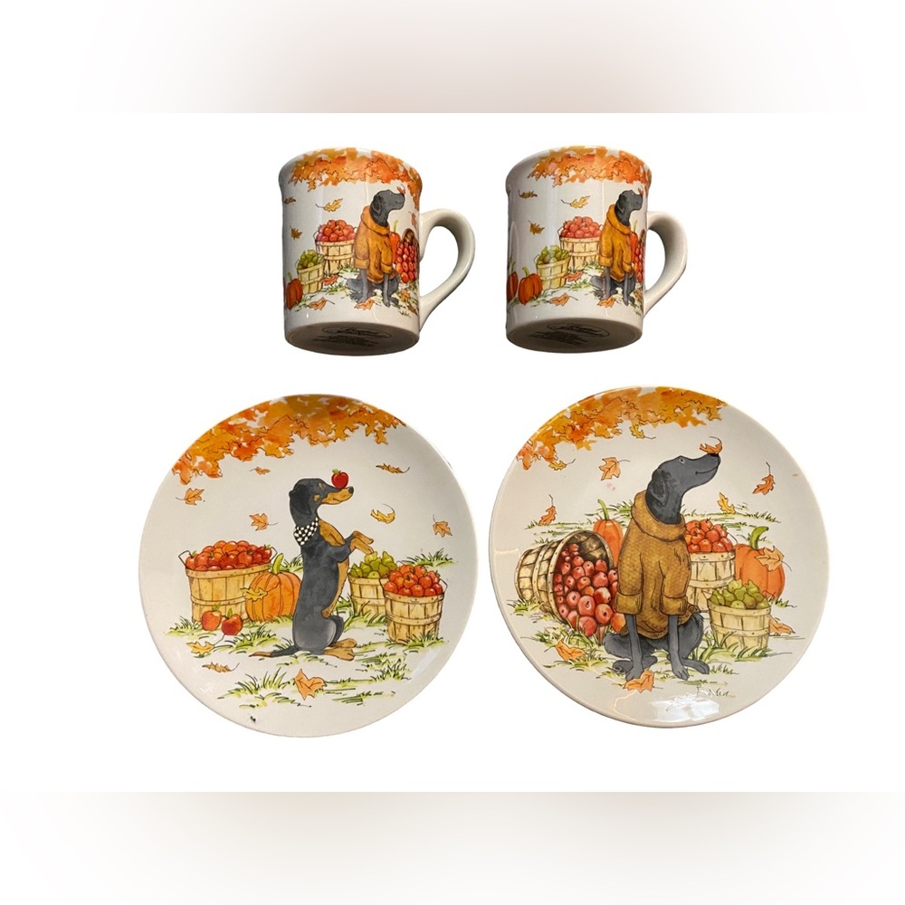 Certified International “Dogs at the Orchard"  Mug &‎ Plate Set EUC *2 Of Each*